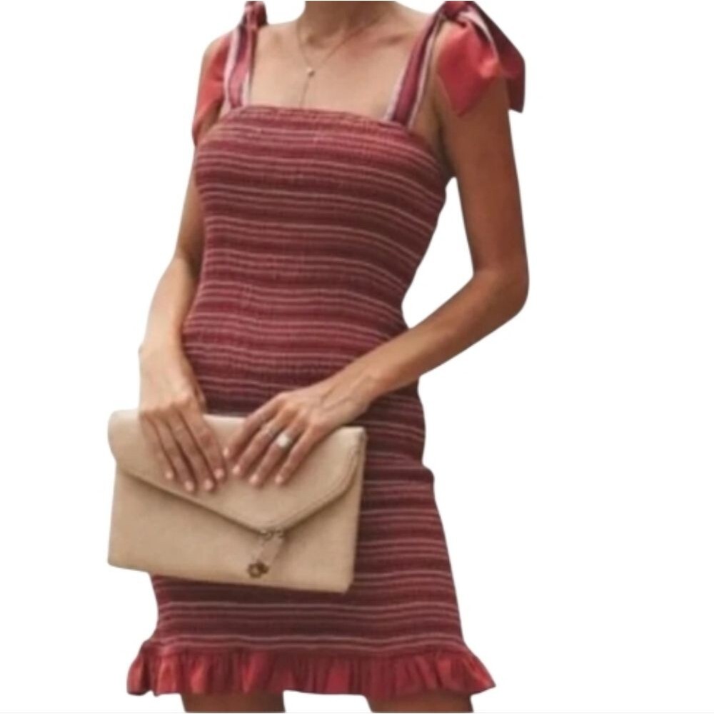 Storia Smocked Tie Strap Ruffle Hem Bodycon Dress